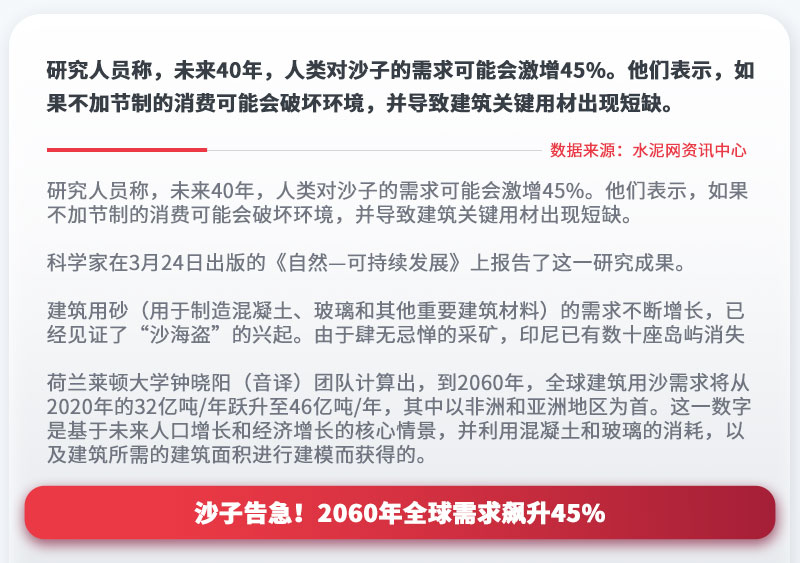 沙子告急！2060年全球需求飆升45%